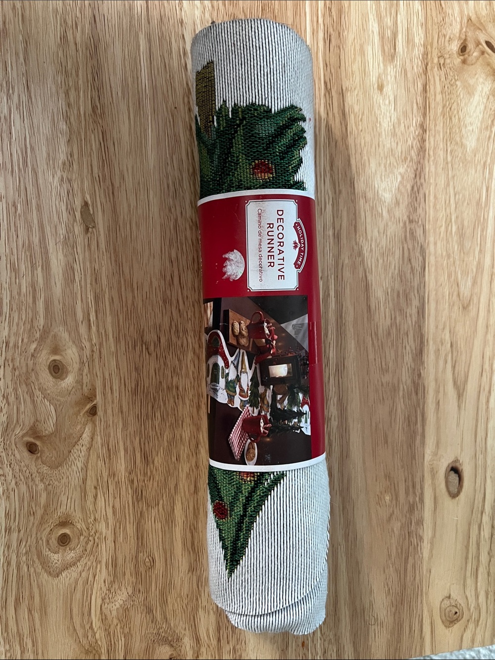 Holiday Time Gnome, Green, Red & White Holly Decorative Table Runner